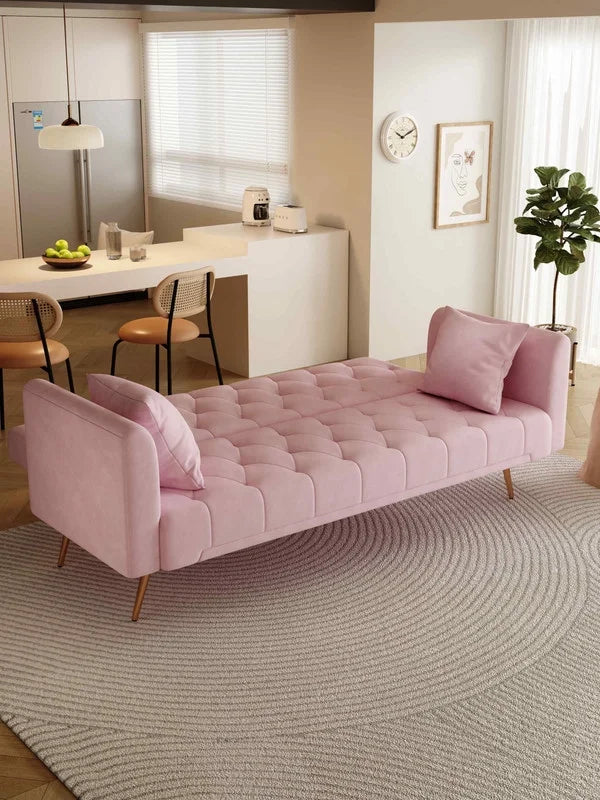 FFH Modern Corduroy Futon Sofa Bed with Adjustable Backrest,Convertible Loveseat Sleeper,Soft Couch with Drop-Down Table and Cup Holder for Living room,Pink