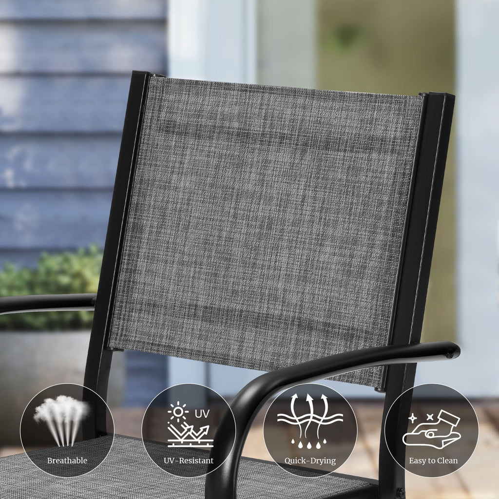 Seizeen 7-Piece Outdoor Table and Chairs, Patio Table Set with 6 Rattan Chairs, All-weather Outdoor Patio Dining Sets Rectangular Metal Table with Acacia Wood Top, Umbrella Hole, Gray