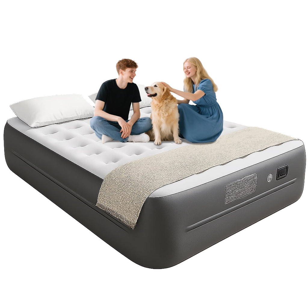 Luxury Queen Air Mattress with Built-In Battery Pump,Heavy-Duty Waterproof Veltex Surface for Indoor/Outdoor Use,Portable Inflatable Camping Bed & Guest Bed(Blue)