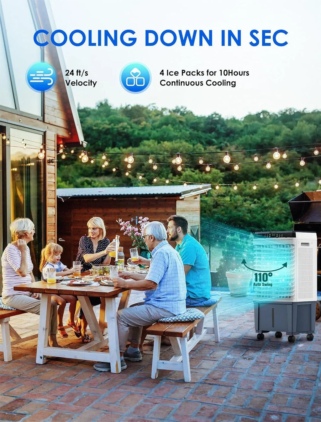 Air Choice Evaporative Air Cooler, 1800CFM Swamp Cooler with 12H Timer, Remote Control, 110" Oscillation & 5.3 Gal Water Tank, 4 Ice Packs, 3 Speeds, 3-in-1 Evaporative Cooler for Outdoor Indoor Use