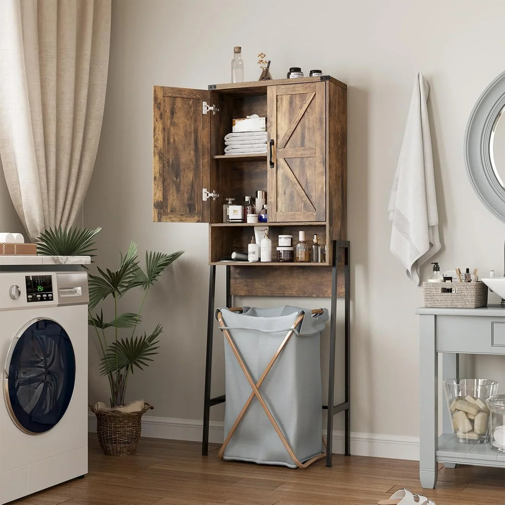 Vabches Over The Toilet Storage Cabinet, 68" H Farmhouse Freestanding Bathroom Storage Organizer with Double Doors & Storage Shelves