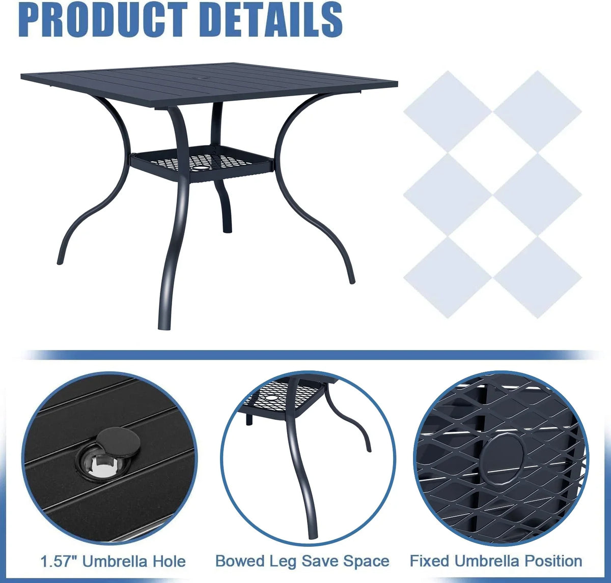 SUNCROWN 5-Piece Outdoor Wrought Iron Chairs and Table Patio Dining Furniture Set - 4 Stackable Metal Chairs, 1 Steel Slat Bistro Table and 1 Sky Blue 9Ft Patio Umbrella for Garden Backyard Deck