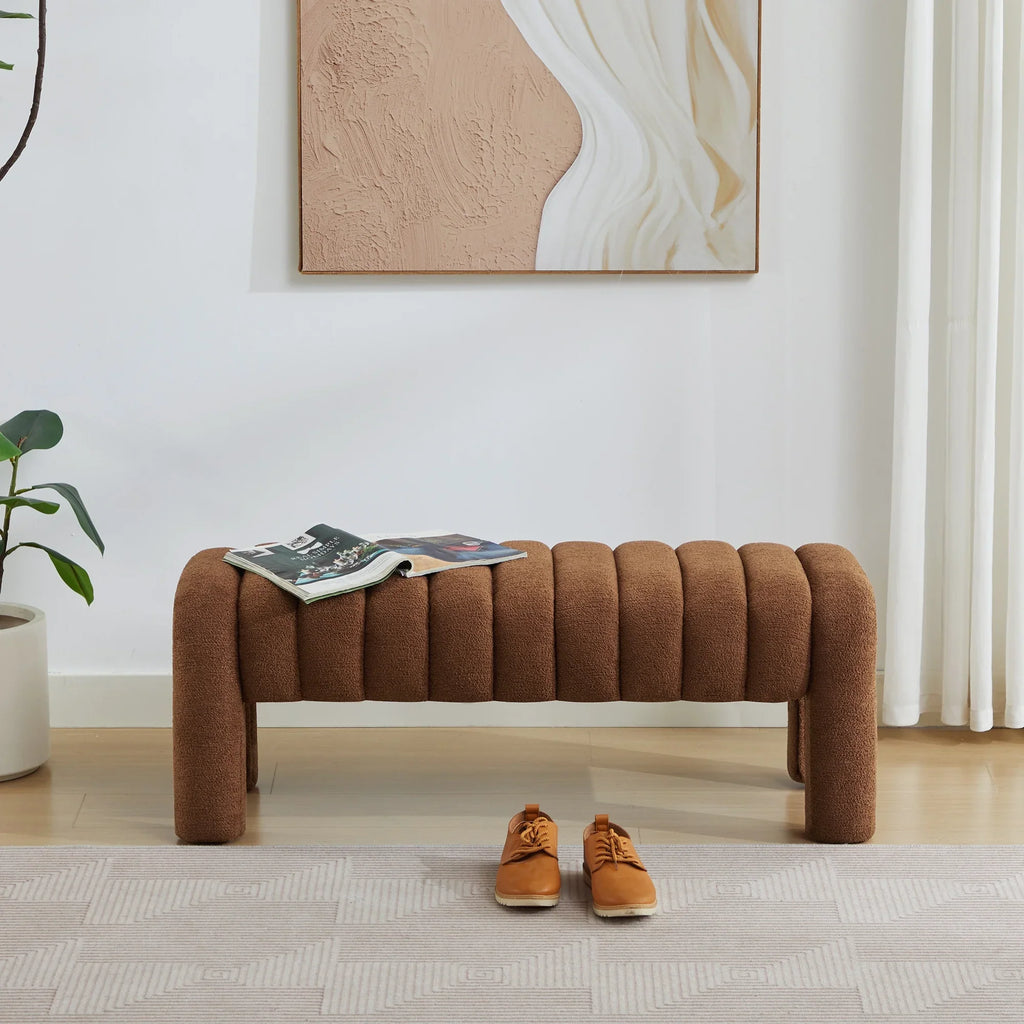 Zesthouse 63" End of Bed Bench, Linen Tufted Upholstered Ottoman Bench with Padded Seat and Solid Wood Leg, Modern Entryway Bench for Bedroom, Living Room, Beige