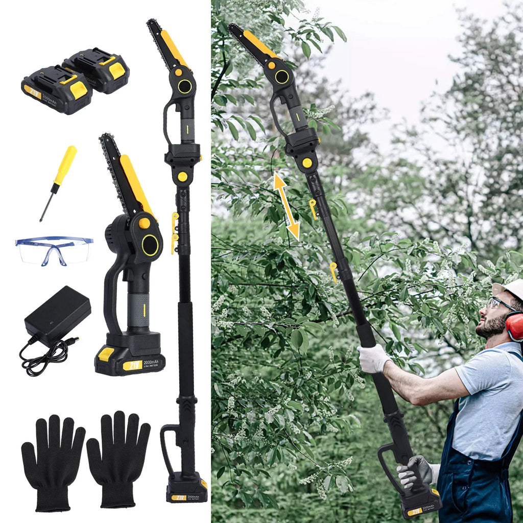 AOJA 2-in-1 Cordless Pole Saw & Mini Chainsaw,6 Inch Brushless Chainsaw with 2 x 2.0Ah Batteries,14.1 FT Max Reach Pole Saw for Tree Trimming, Wood Cutting