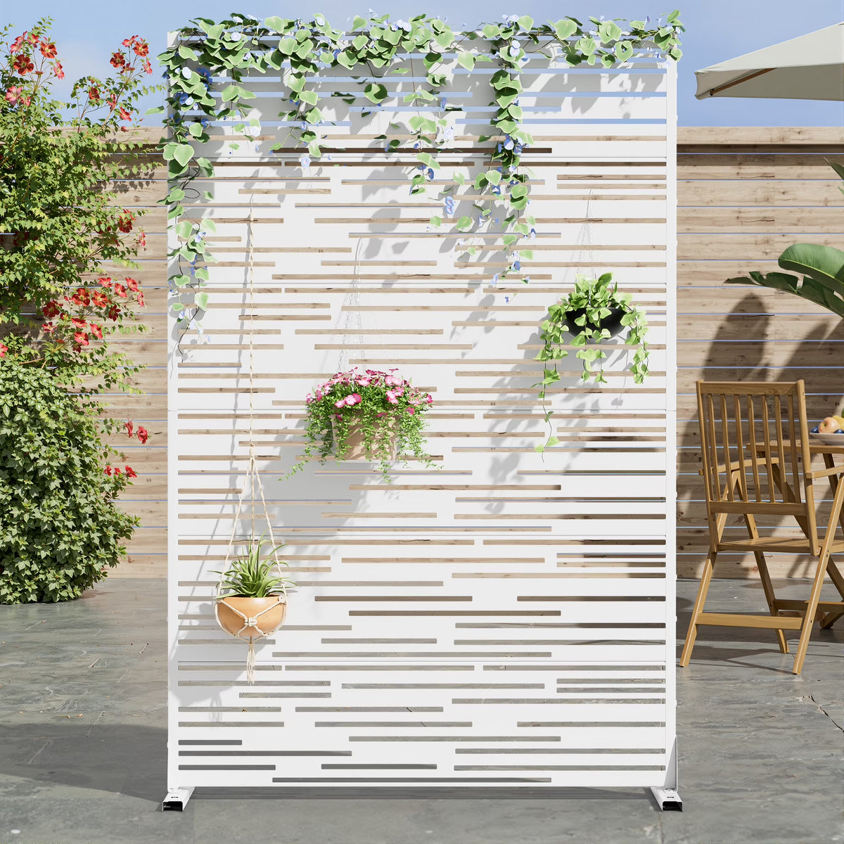 MAYEERTY 72" 47in Outdoor Privacy Screen with Stand Metal Balcony Decorative Screen, Black