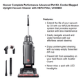 Hoover Bagged Upright Vacuum, Advanced Complete Performance, Pet Friendly, Powerful Suction, Extended Reach, 2-in-1 Pet Tool, Dusting Brush, Crevice & Upholstery Tool, UH30650PC, Grey