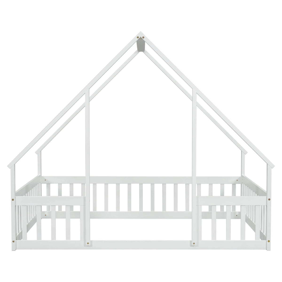 Bellemave Twin Size Floor Bed Frame, Wooden House Bed Twin Size with Fence, Montessori Bed with Guardrails for Bedroom (White)