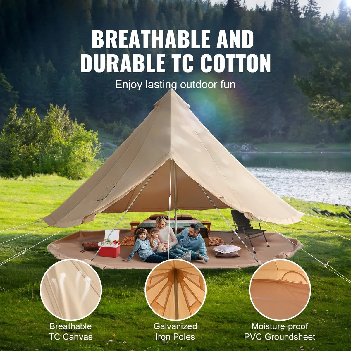 KFFKFF Canvas Bell Tent 5m/16.4ft 4-Season Camping Yurt Tent with Stove Jack