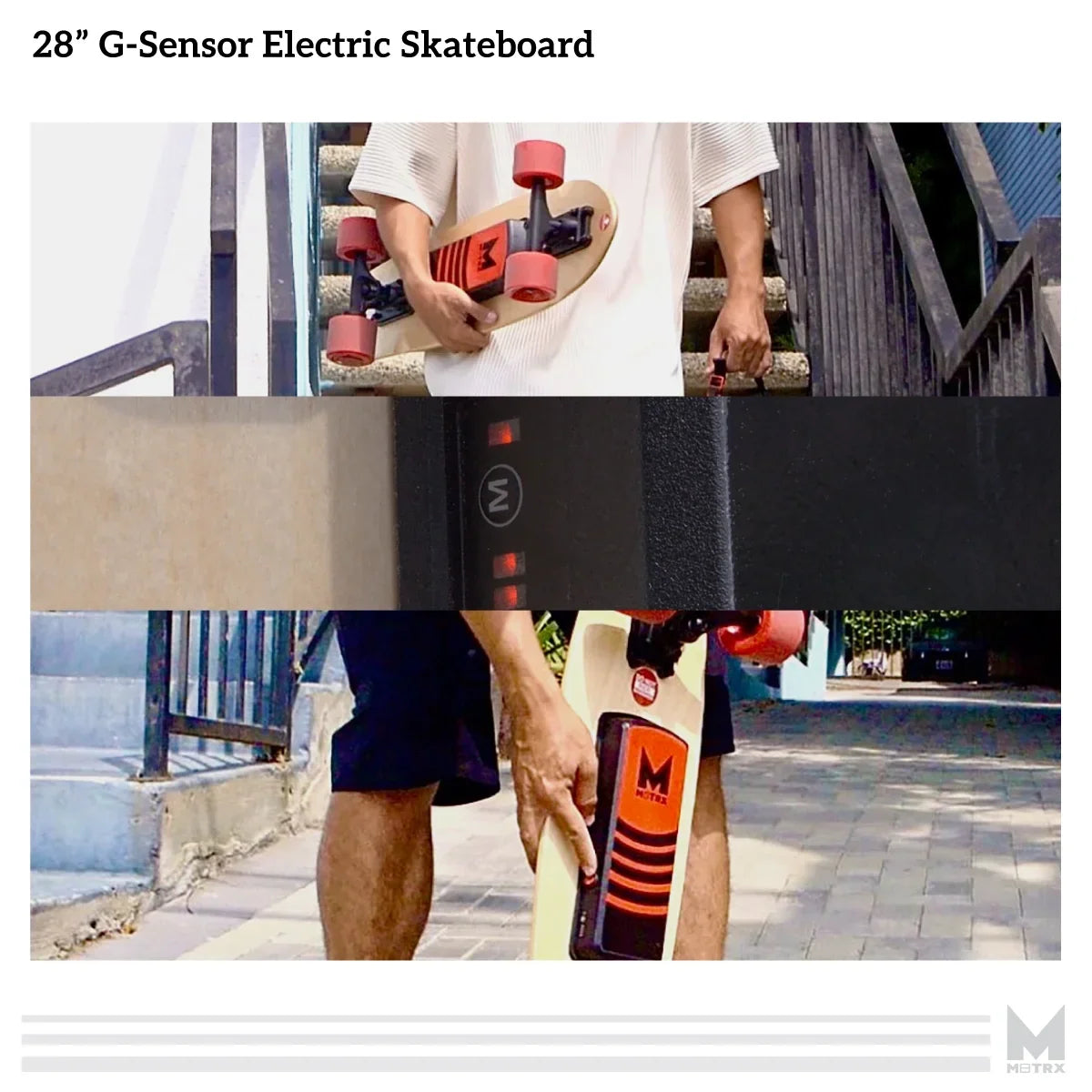 M8TRX EB100 Electric Skateboard, Gravity Sensor Riding, 300 Watt, 28" Deck, 10 MPH, Red