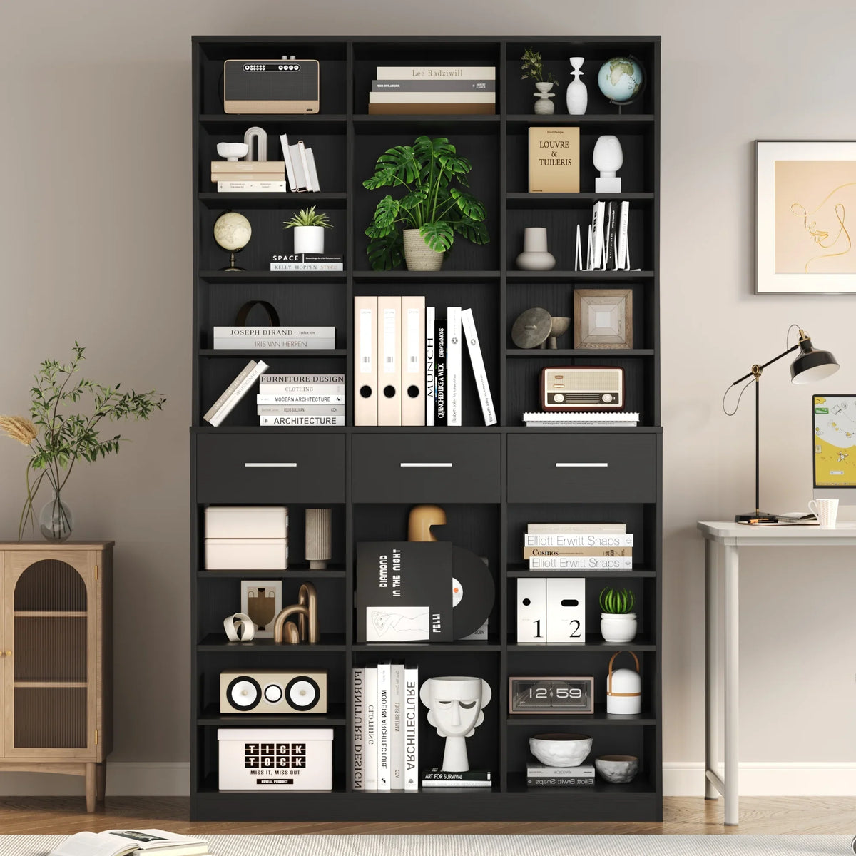 Homfa 75-Inch Bookshelf and Bookcase with 3 Drawers, Wooden Storage Book Shelf with Adjustable Shelves For Living Room, Home Office, White