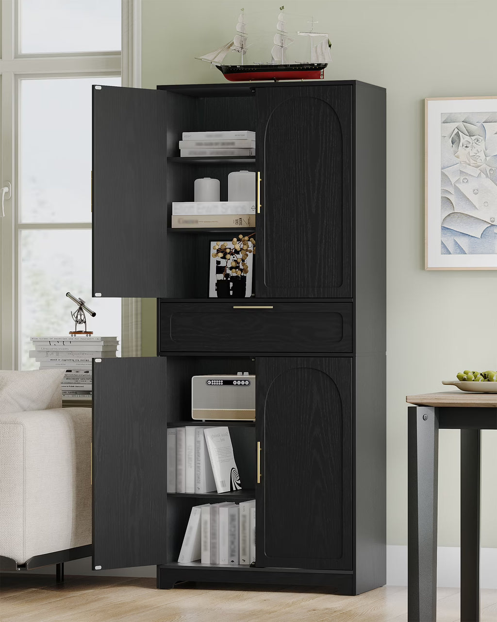 Kitchen Pantry Storage Cabinet, Freestanding Storage Cabinet with 4 Adjustable Shelves