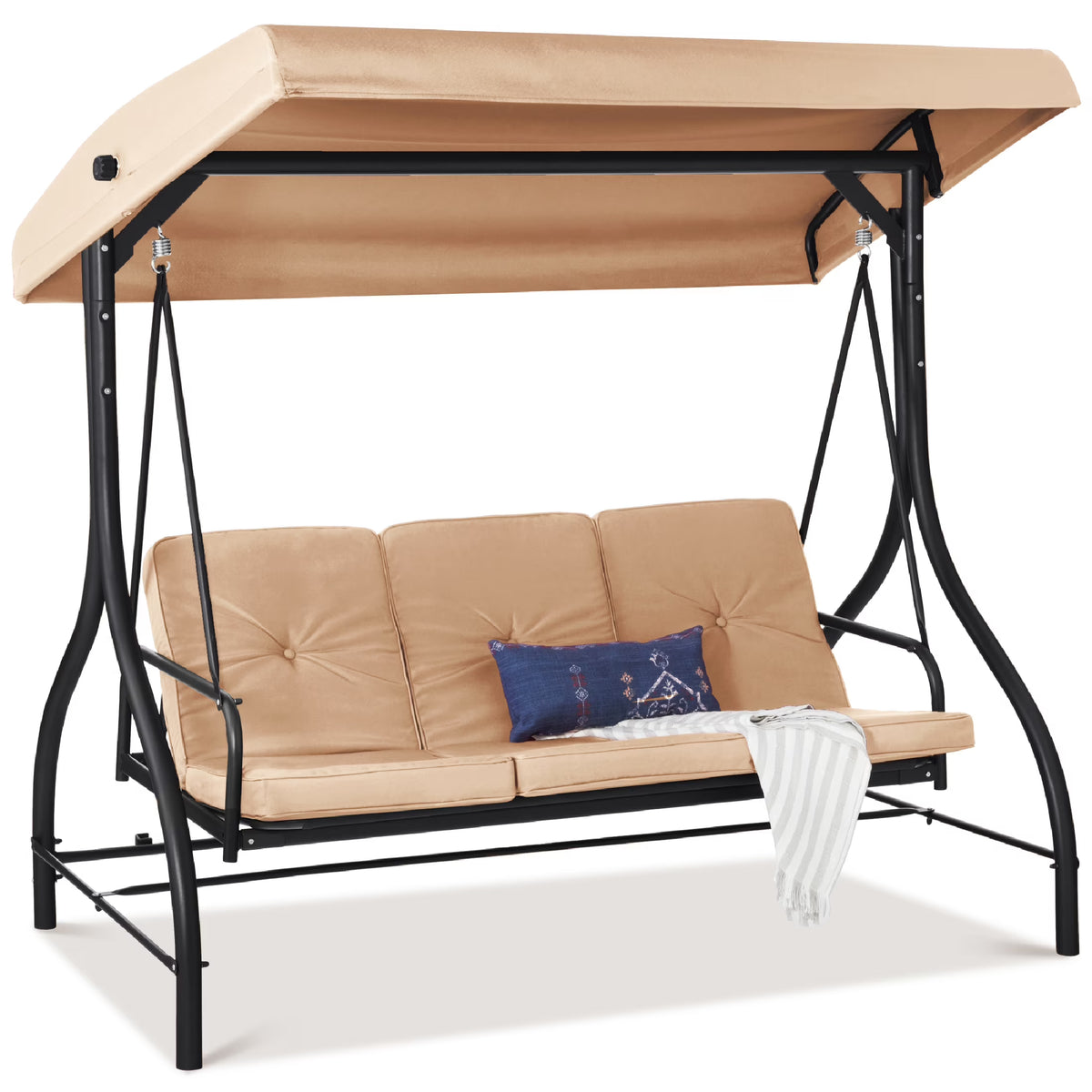Best Choice Products 3-Seat Outdoor Converting Canopy Swing Glider Patio Hammock w/ Removable Cushions - Burgundy