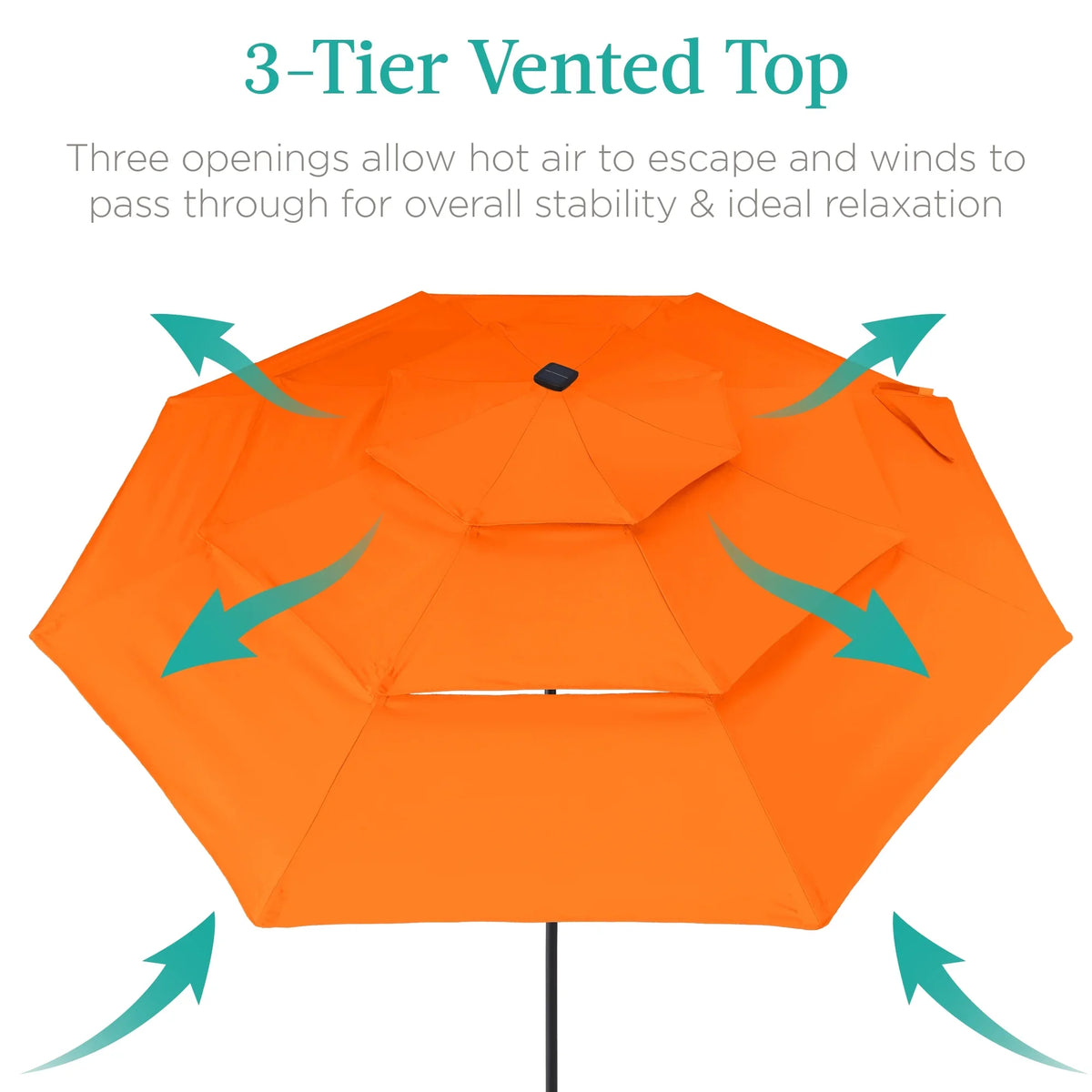 Best Choice Products 10ft 3-Tier Solar Patio Umbrella w/ 24 LED Lights, Tilt Adjustment, Easy Crank - Tan
