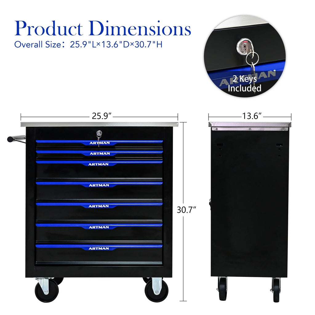 ARTMAN 6-Drawer Tool Storage Chest with Lockable Wheel,6 Drawer Tool Storage Cabinet for Garage, Warehouse, Repair Shop