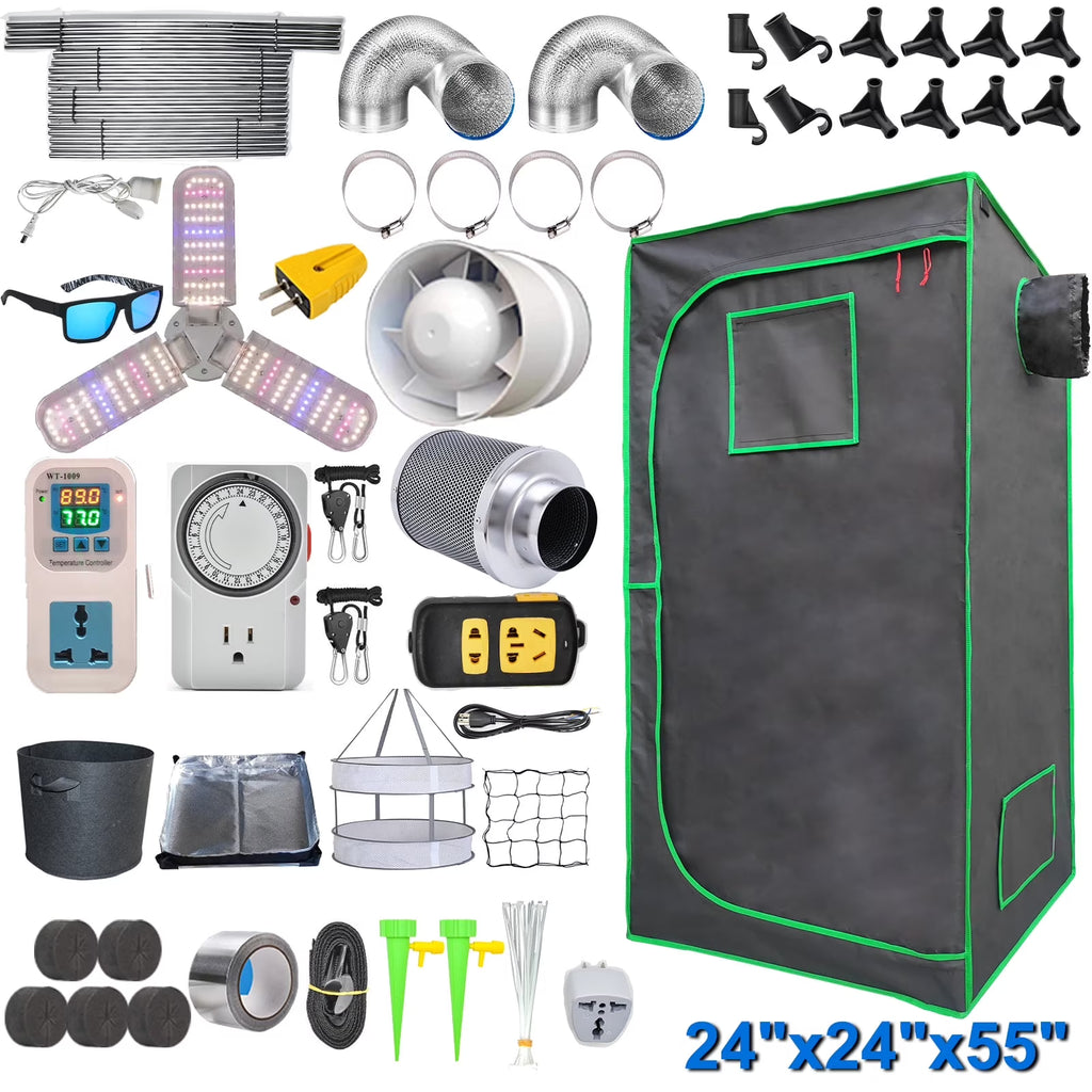 iMeshbean Upgraded 24"x24"x55" Complete Grow Tent Kit w/LED Full Spectrum Grow Light+Ventilation Inline Fan+Carbon Filter+Timer+Thermostat