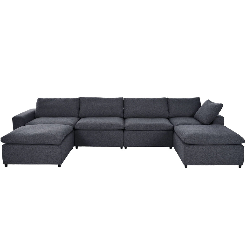 Harper & Bright Designs Convertible Modular Sectional Sofa with 2 Removable Ottomans & Pillows, Large U Shape Cloud Couch with Reversible Chaise for Living Room, Grey