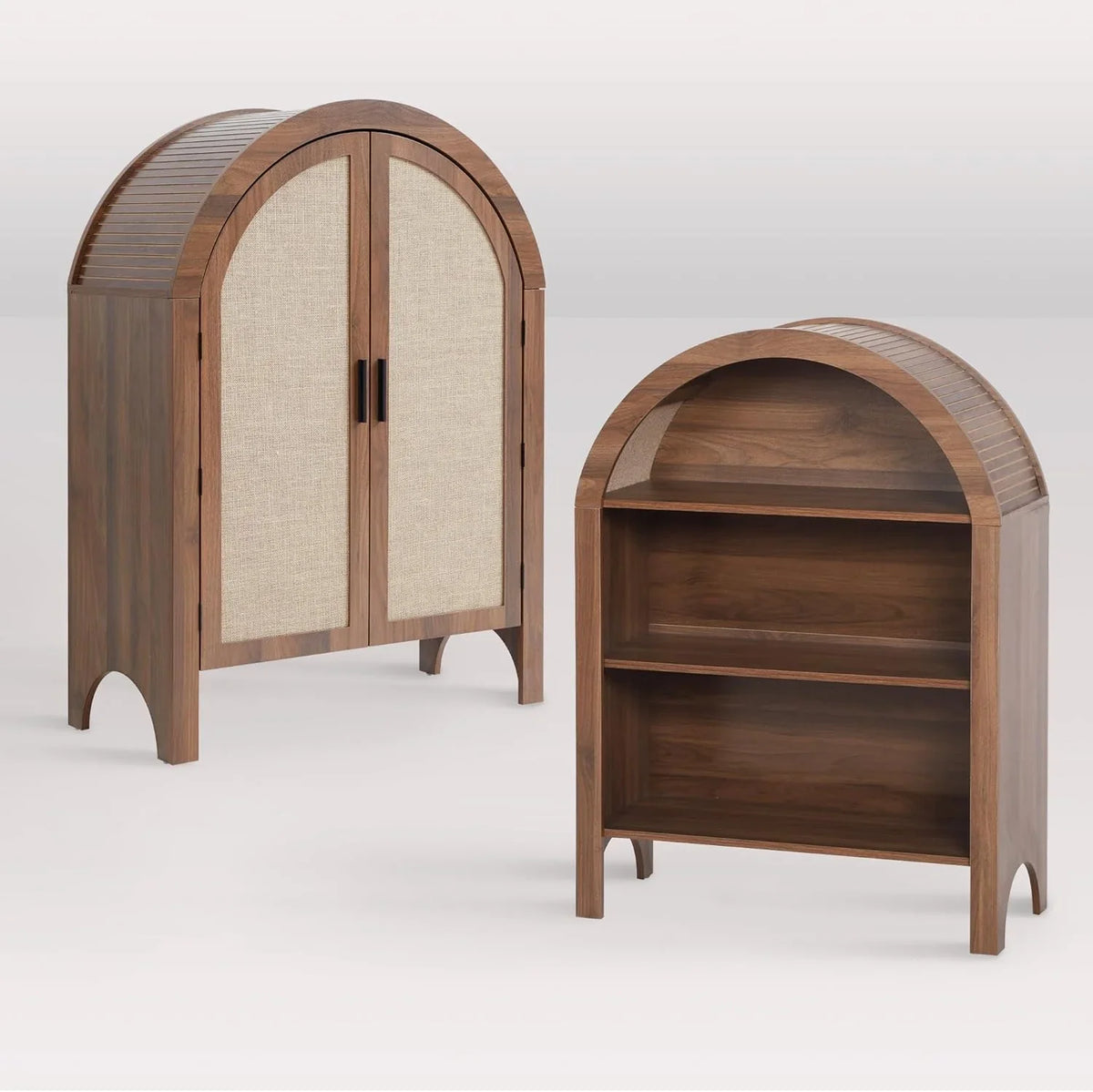 LEFHDA Small Kids Arched Bookshelf, Modern 3-Tier Open Bookshelf, Wood Freestanding Arched Bookcase with Adjustable Shelves, Covered Rounded Top Display Cabinet (Walnut)