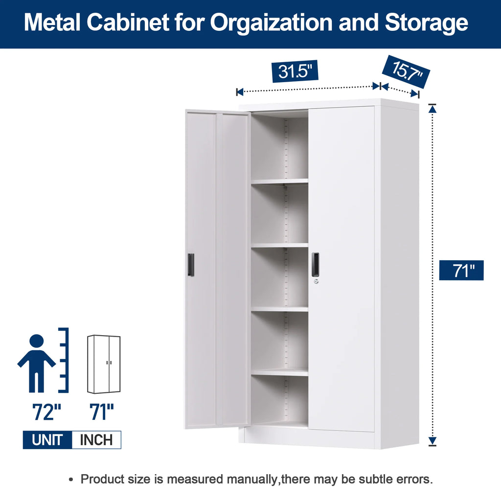 GAEANET 2 Door Metal Storage Cabinet with 5 Adjustable Shelves &Pegboard, 71" H"32" W"16" D Locking Steel Garage Cabinet, for Garage,Office,Home,Gym,School, File Cabinet,Assembly Required, Black