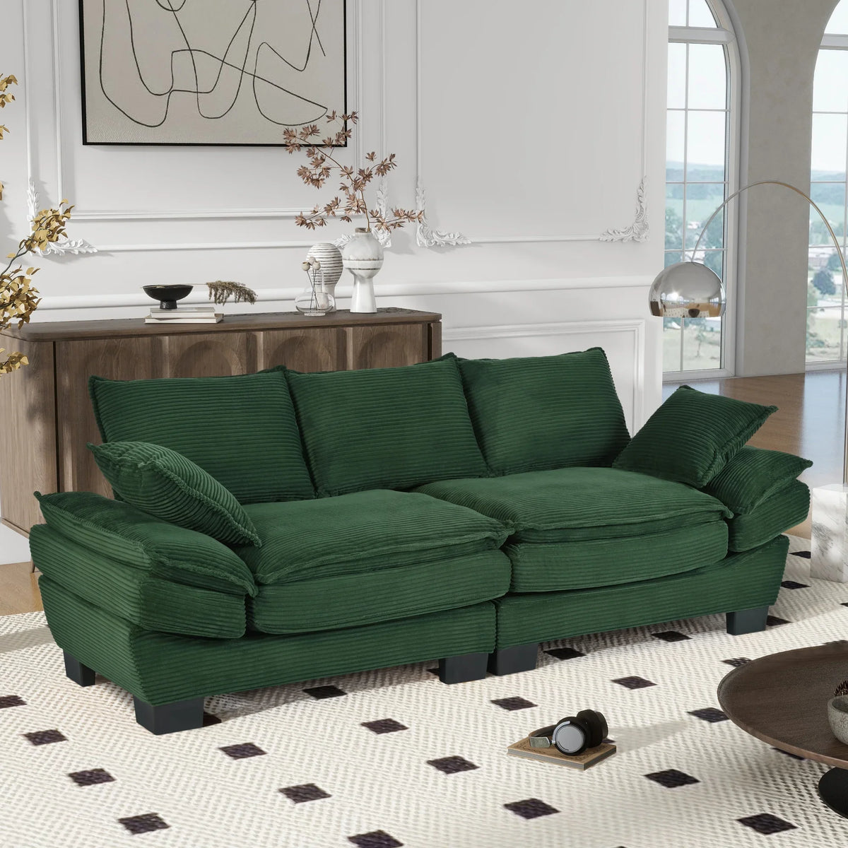 NYBOPAVIS 85.4" Corduroy Sofa, Oversized Loveseat Sofa Couch for Living Room Green