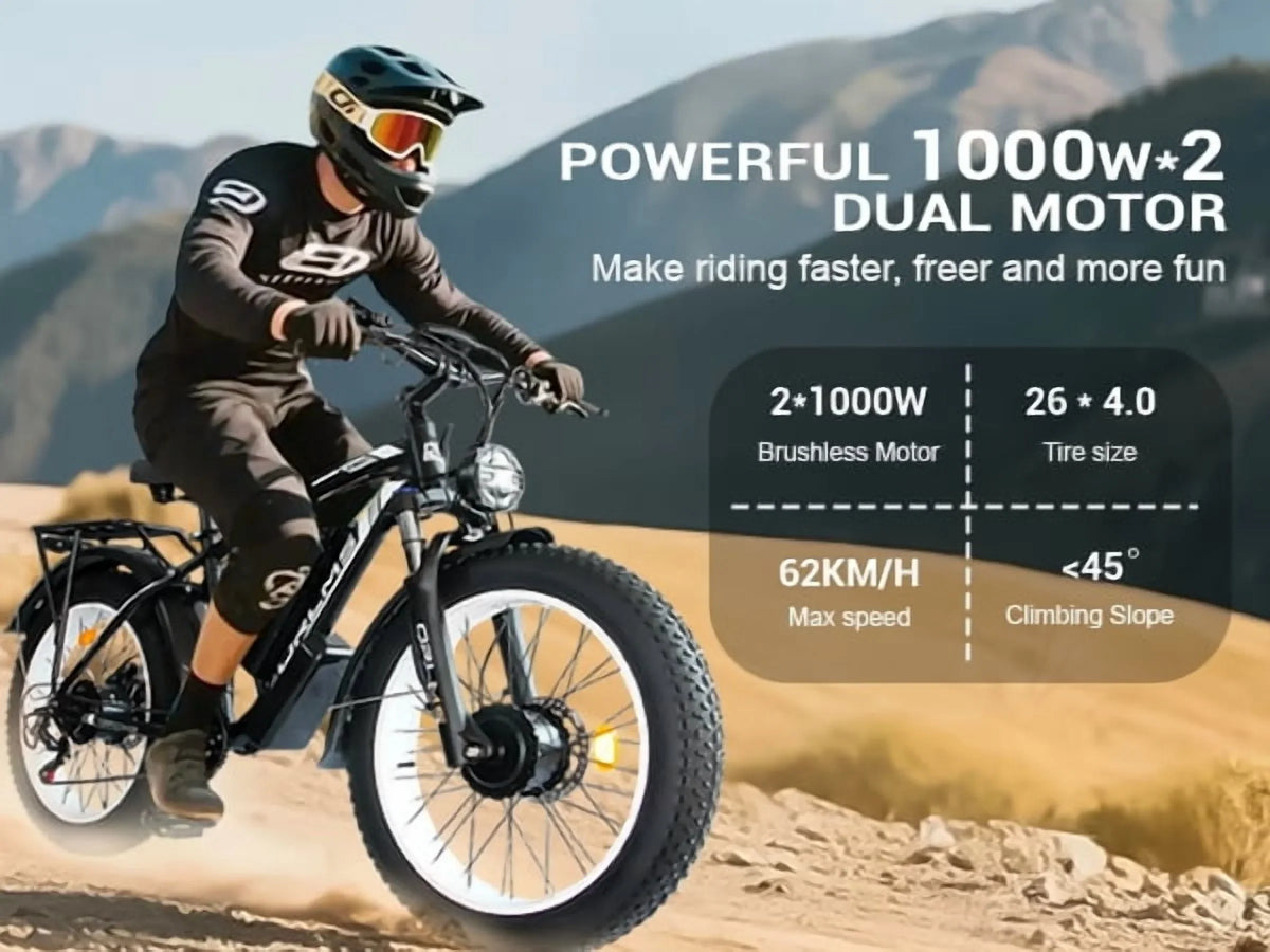 (US in Stock) 5000W Peak Dual Motor Electric Bike for Adults, 60V 25AH Removable Battery Ebike, 50MPH AWD 21-Speed Mountain Snow E-Bike with 26" x 4.0 Fat Tire, Long Range Mountain Off-Road EBikes