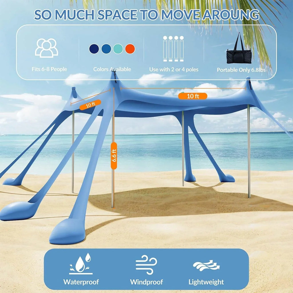 Beach Tent Canopy with 8 Sandbags 4 Aluminum Poles, Pop Up Portable Camping Sun Shelter, Easy Set Up with 2 Sand Shovel, Ground Pegs, Carrying Bag for Outdoor Beach,Picnic, Fishing