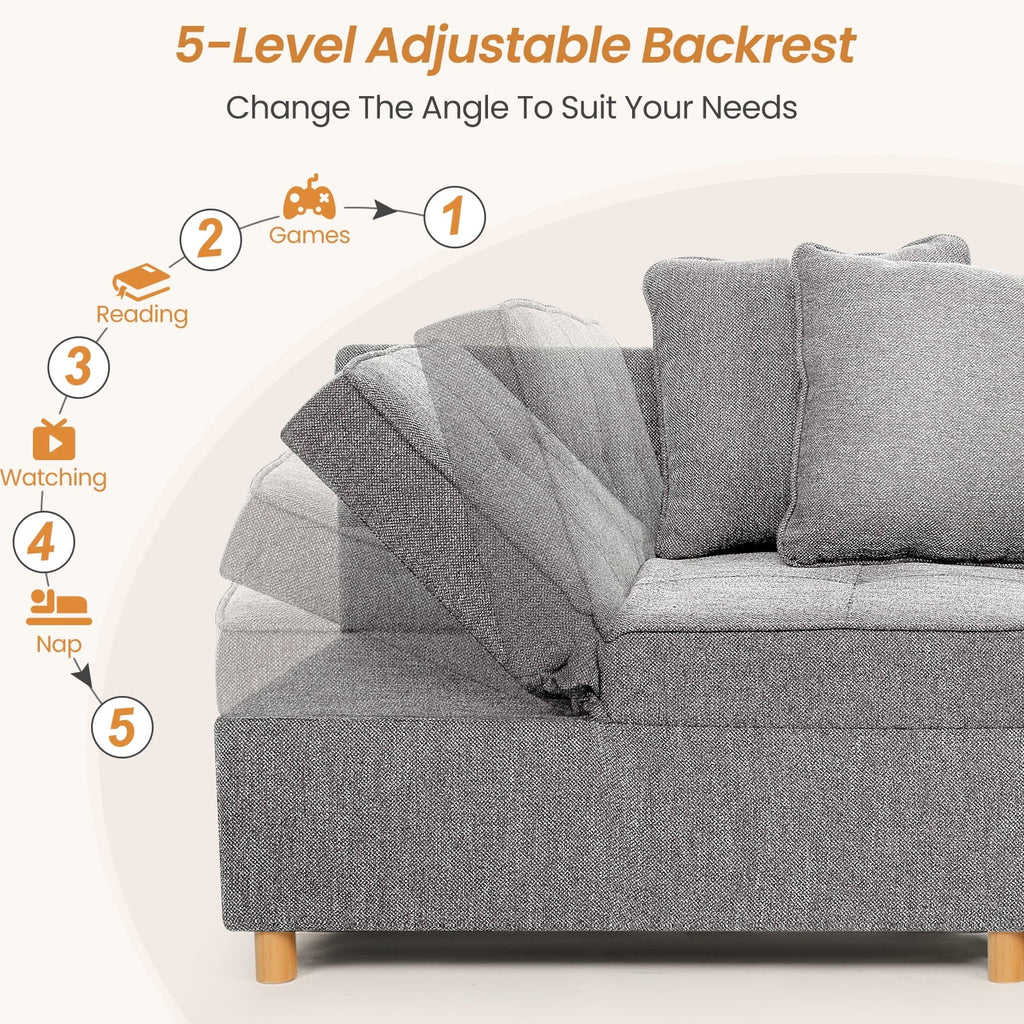 SEJOV 4-in-1 Convertible Sleeper Chair Bed, Linen Sofa Bed for Small Space, Futon Sofa with 2 Throw Pillows for Living Room, Single Recliner with 5 Adjustable Backrest for Bedroom Apartment, Brown