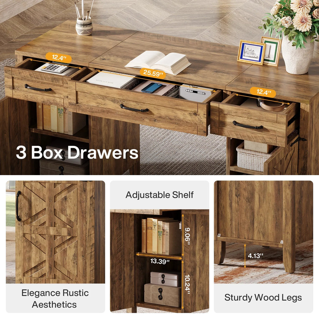 Tribesigns 59" Computer Desk with Drawers, Farmhouse Wooden Office Executive Desk with Files Storage Cabinets