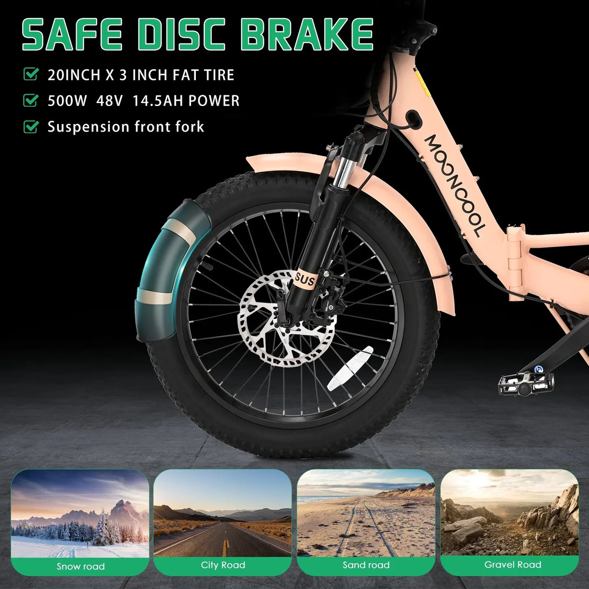 MOONCOOL TK1 Folding Electric Tricycle for Adults,48V 14.5Ah Removable battery, 500W"Peak 1000w"Motor, 20" Fat Tire Step-Thru 3Wheel Electric Bicycle w/Front&Rear Baskets, Certified to UL 2849 by SGS