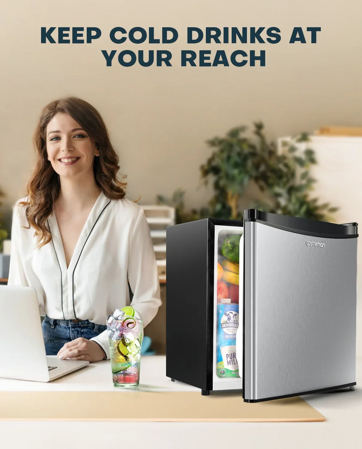 Upstreman 1.7 Cu ft Mini Fridge with Freezer Single Door Compact Refrigerator, Low Noise, Energy Saving, Adjustable Temperature, Reversible Door, for Home Office Dorm, Black FR17