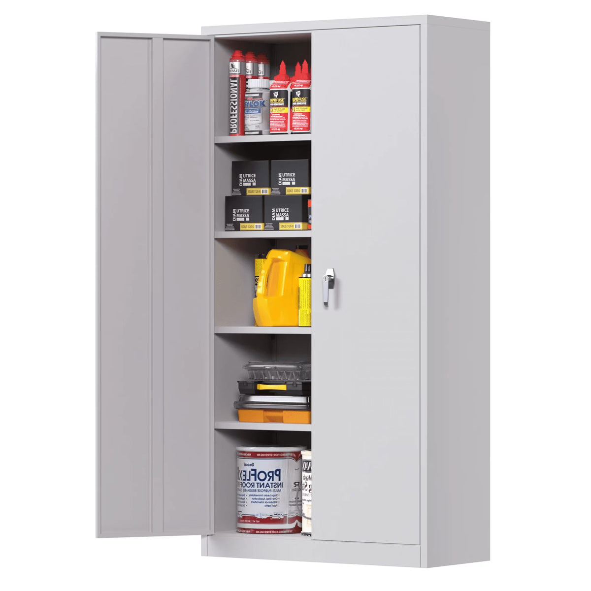 GAEANET 2 Door Metal Storage Cabinet with 5 Adjustable Shelves &Pegboard, 71" H"32" W"16" D Locking Steel Garage Cabinet, for Garage,Office,Home,Gym,School, File Cabinet,Assembly Required, Black