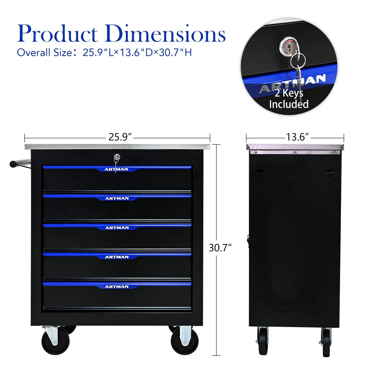 ARTMAN 6-Drawer Tool Storage Chest with Lockable Wheel,6 Drawer Tool Storage Cabinet for Garage, Warehouse, Repair Shop