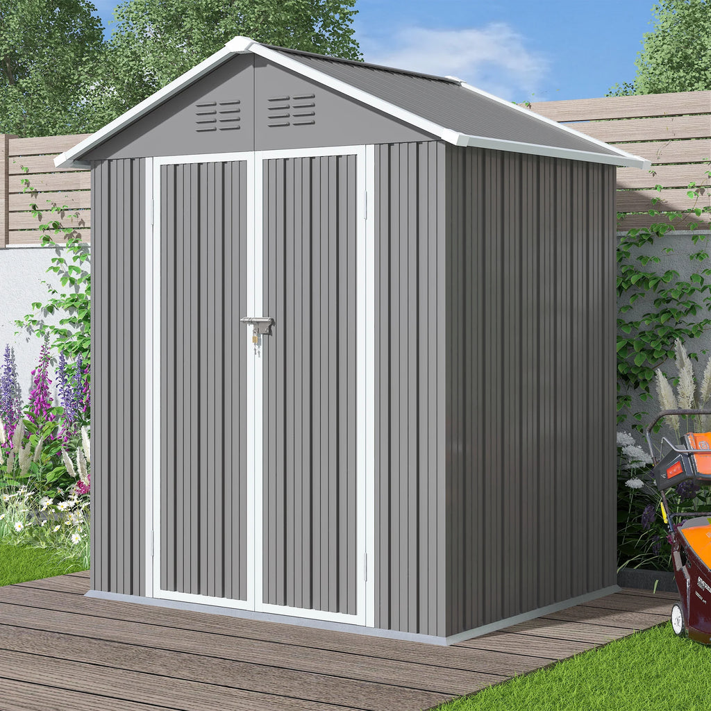 Syngar Outdoor Storage Shed with Lockable Doors, Dark Gray