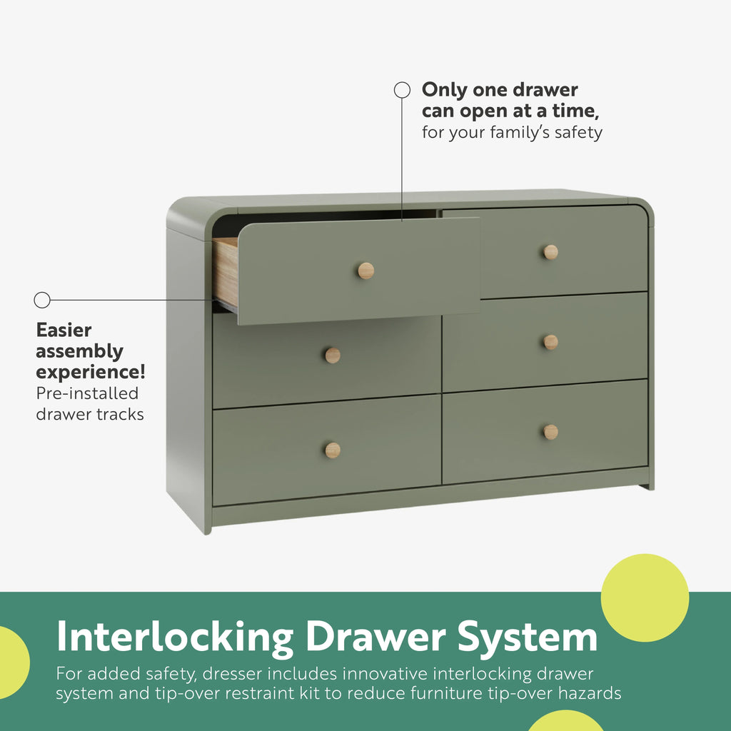 Storkcraft Santos 6 Drawer Nursery Double Dresser, White