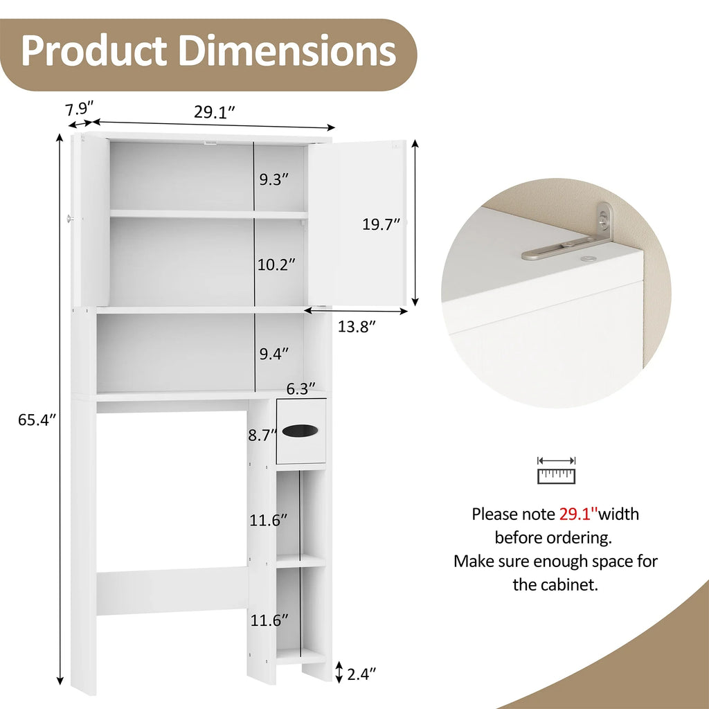 Walsunny Over the Toilet Storage Cabinet with Doors Side Storage Toilet Paper Holder Stand Space Saver Shelf Organizer Rack Freestanding for Restroom Bathroom Laundry Gray