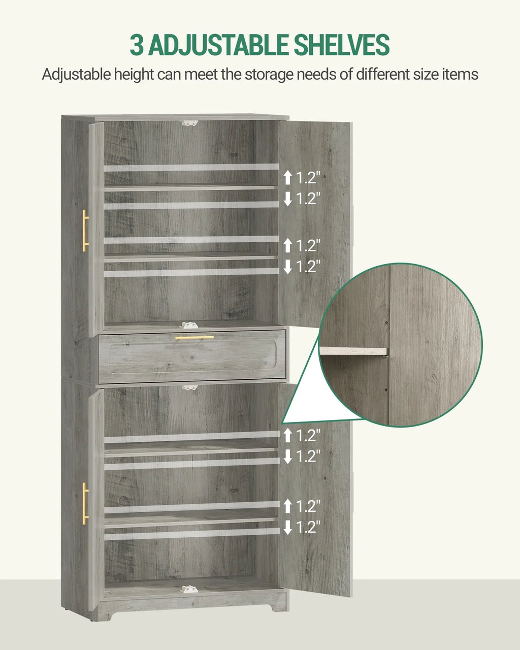 Kitchen Pantry Storage Cabinet, Freestanding Storage Cabinet with 4 Adjustable Shelves