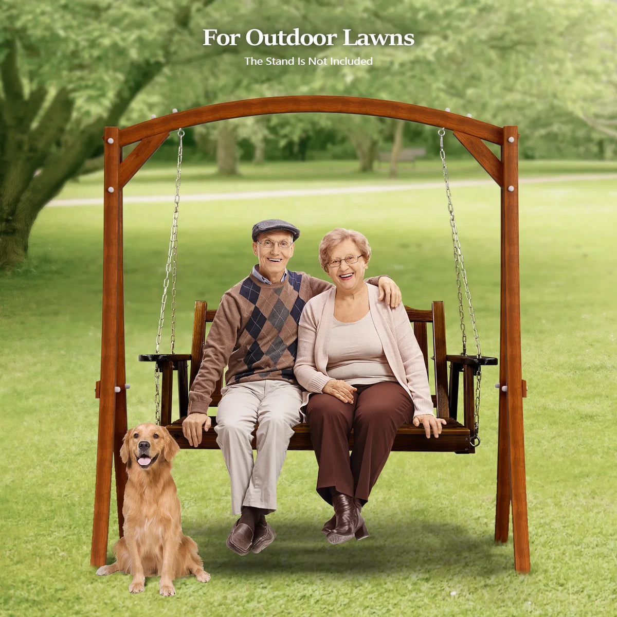 VINGLI Heavy Duty 880 LBS 4 FT Patio Wooden Porch Swing with Upgraded Adjustable Chains, Rustic