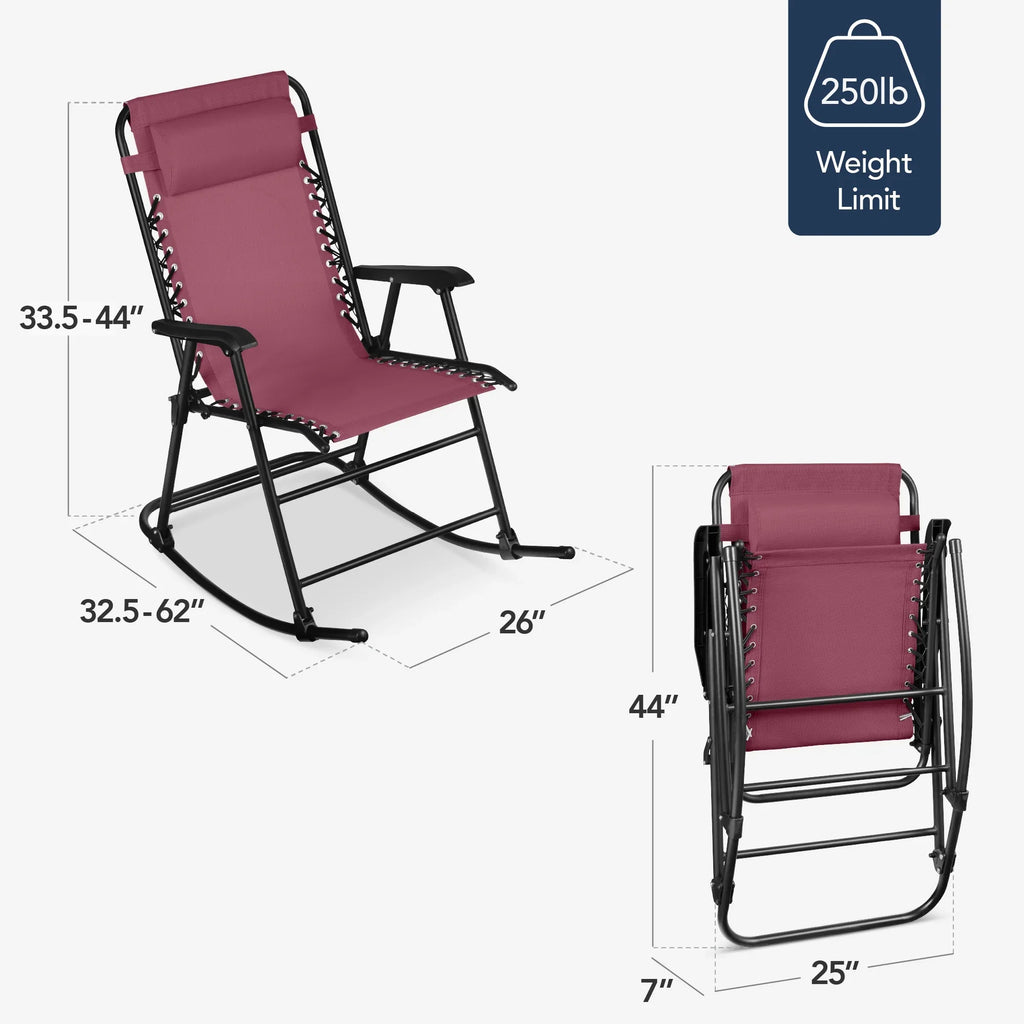 Best Choice Products Folding Outdoor Zero Gravity Rocking Lounge Chair w/ Headrest Pillow - Black