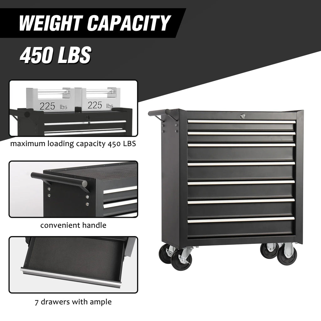 7-Drawer Rolling Tool Chest with Wheels �C Heavy-Duty Tool Storage Cart for Garage, Workshop, or Job Site