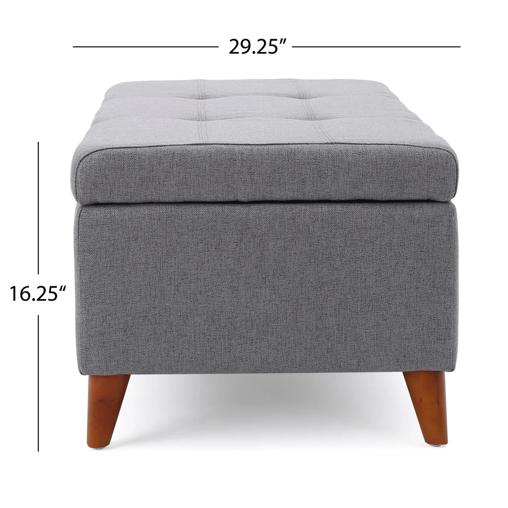 GDF Studio Valeno Mid Century Modern Fabric Tufted Storage Ottoman Bench, Light Gray and Light Brown