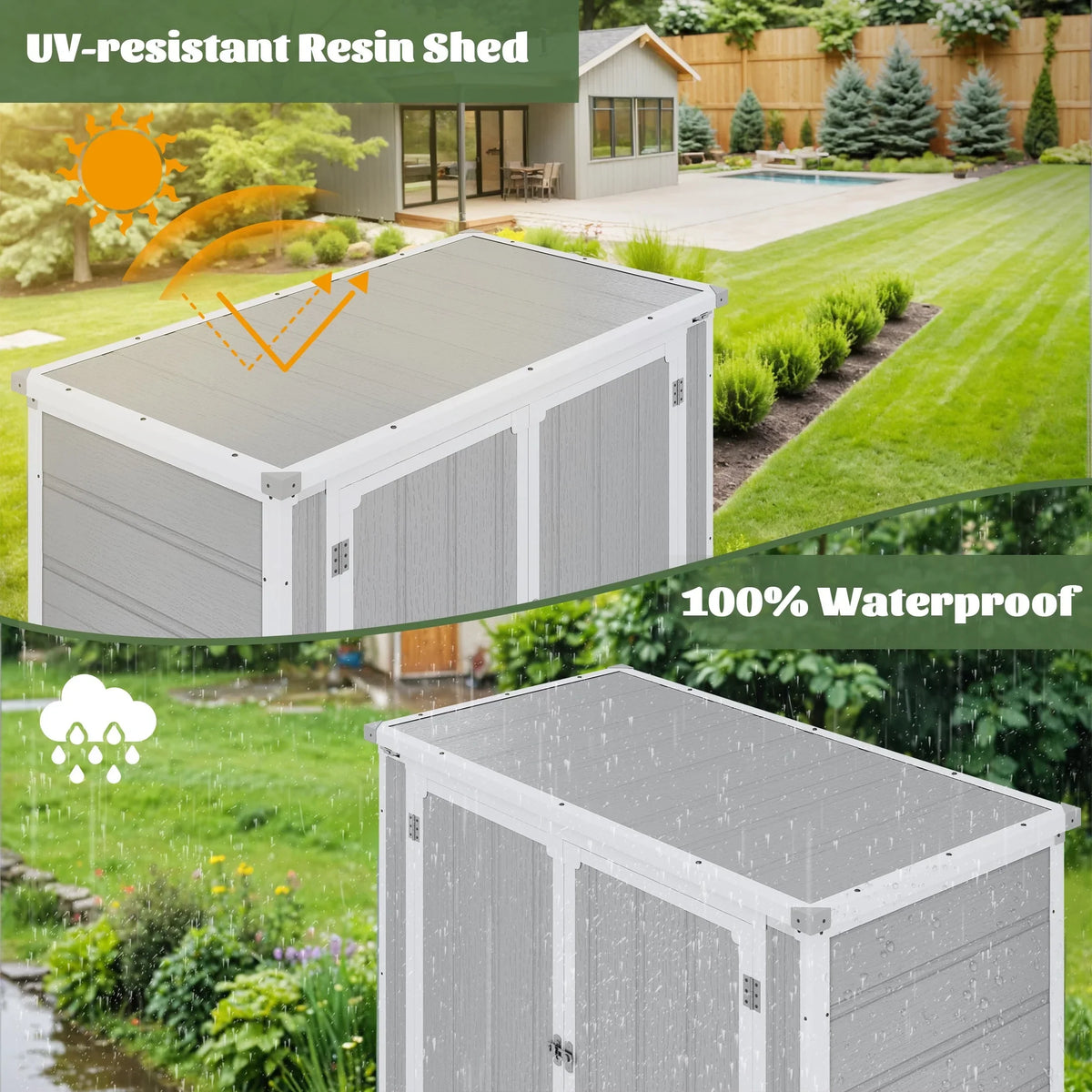 41 cu.ft Outdoor Shed, Horizontal All-Weather Resin Storage Shed, Resistant Tool Shed for Storage of Bike/Trash Cans/Garden Tools/Lawn Mowers, 55.9"L x 29.52"W x 43.3"H Gray