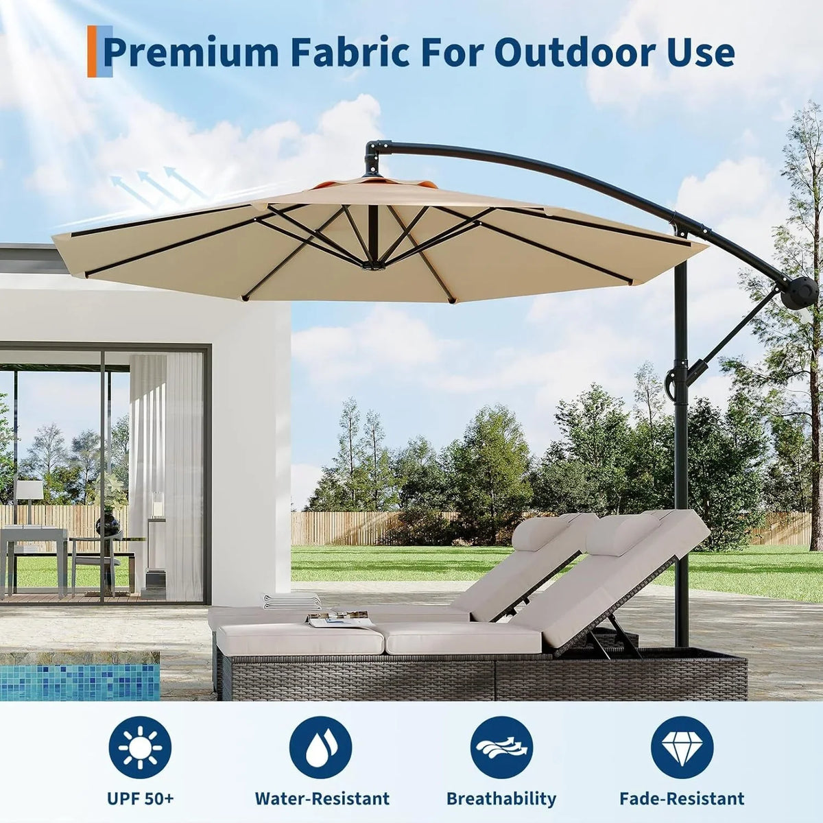 Emorefun Cantilever Umbrella, 10ft Heavy Duty Patio Umbrella with Easy Lift & Tilt Adjustment, Large Outdoor Umbrella for Deck Pool Garden Backyard, Navy Blue