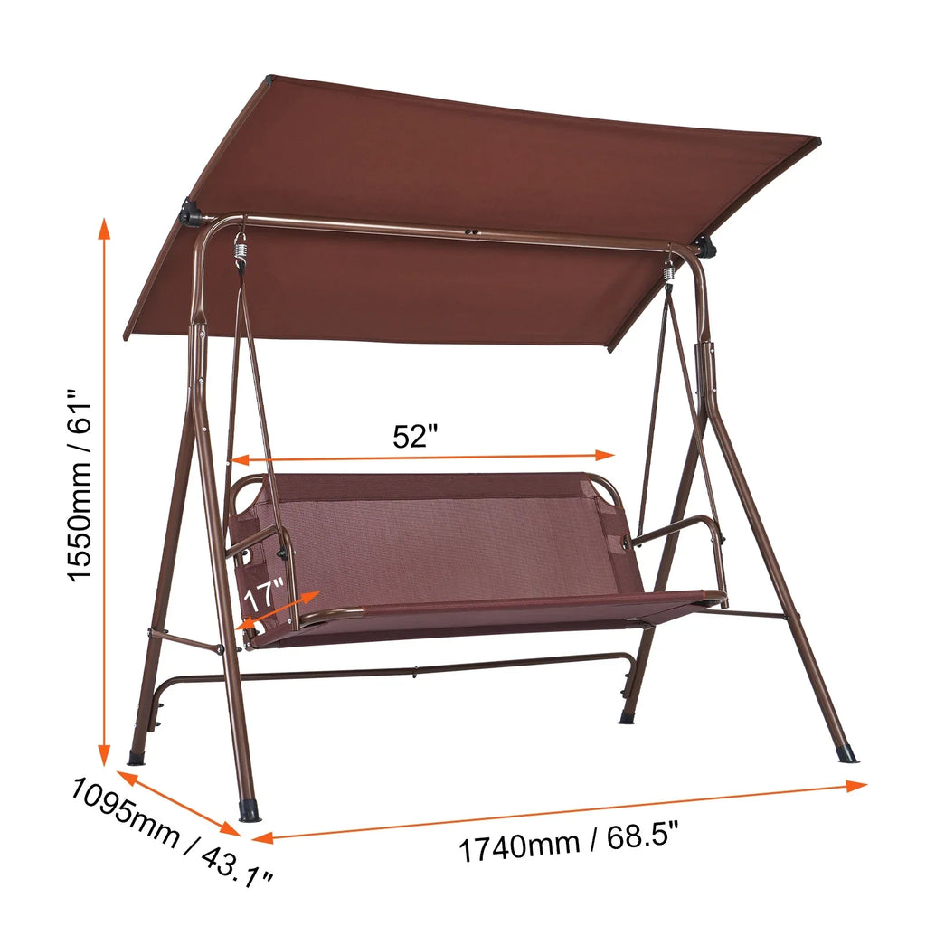 KFFKFF Alloy Steel Chair Porch Swing, Brown