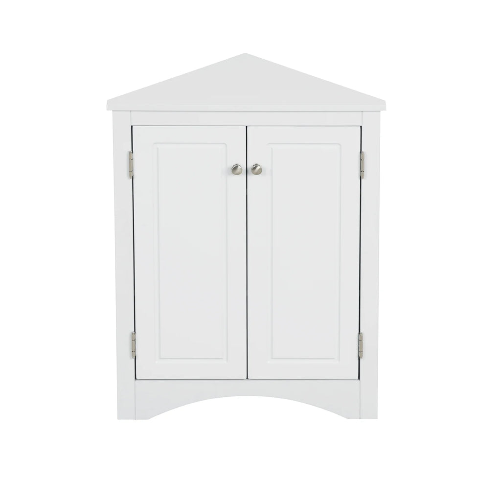 Triangle Bathroom Storage Cabinet, Wooden Corner Freestanding Floor Cabinet with Double Doors and Adjustable Shelves, Mordern Console Table for Bathroom, Living Room, Small Space, Grey