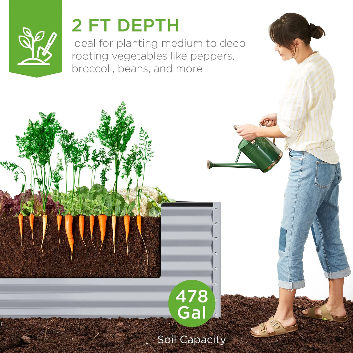 Best Choice Products 8x4x2ft Outdoor Metal Raised Garden Bed, Planter Box for Vegetables, Flowers, Herbs - Gray