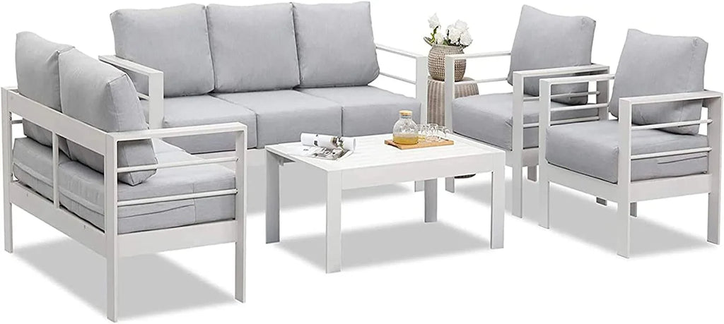 Superjoe Outdoor 3 Seats Patio Aluminum Sofa Furniture, Couch Gray Metal Chair with Cushions, Dark Grey