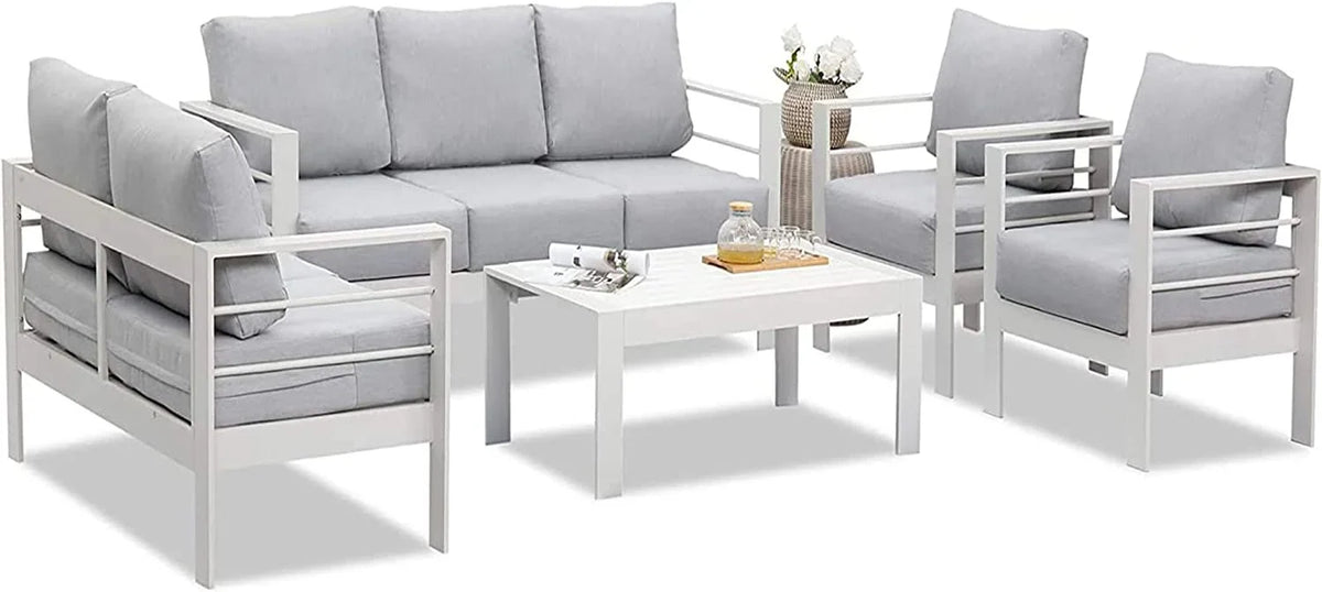 Superjoe Outdoor 3 Seats Patio Aluminum Sofa Furniture, Couch Gray Metal Chair with Cushions, Dark Grey
