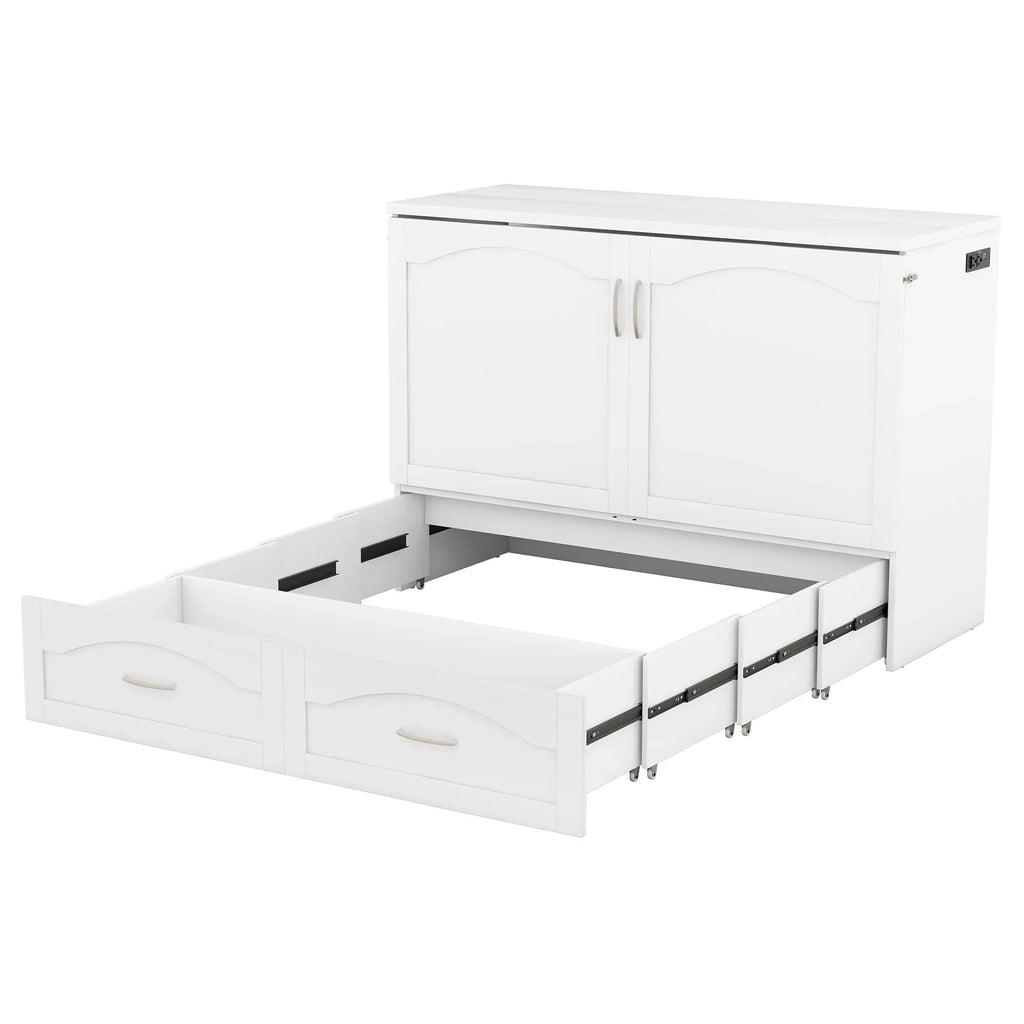 Harper & Bright Designs Full Size Murphy Bed with Shelves, Foldable Wall Bedframe w/Flexible Slats Support, Space-Saving Design, Can Be Folded Into Cabinet, White