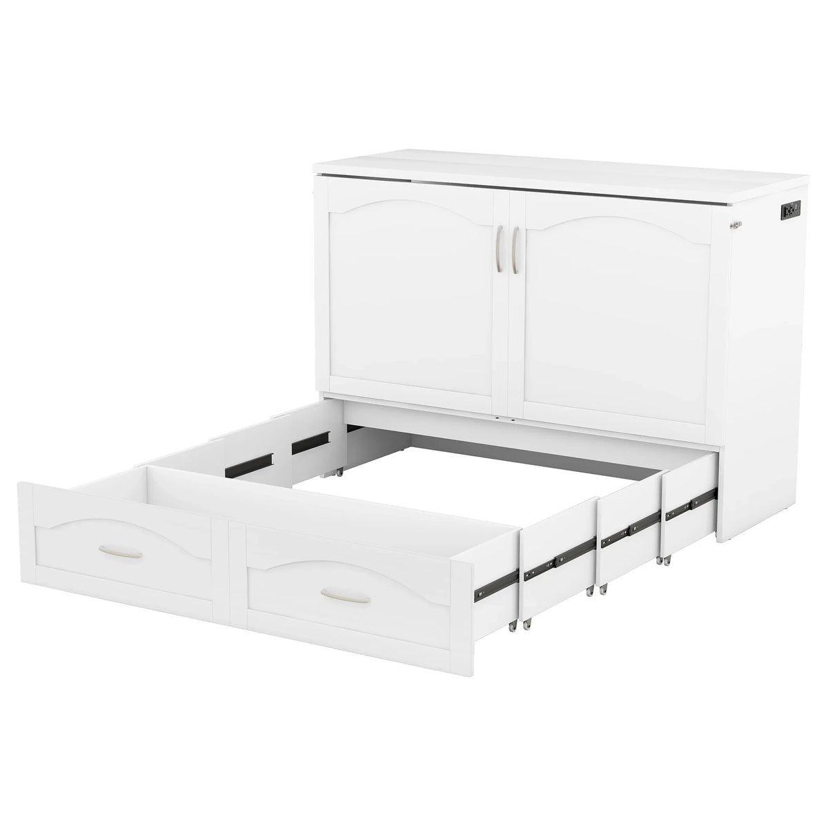 Harper & Bright Designs Full Size Murphy Bed with Shelves, Foldable Wall Bedframe w/Flexible Slats Support, Space-Saving Design, Can Be Folded Into Cabinet, White
