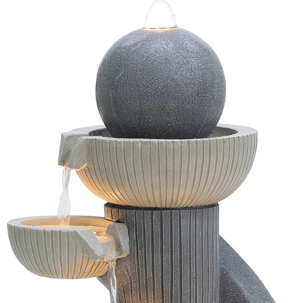 LuxenHome Outdoor Water Fountain, 29 Inch Resin Cascading Water Fountains Indoor with LED Lights