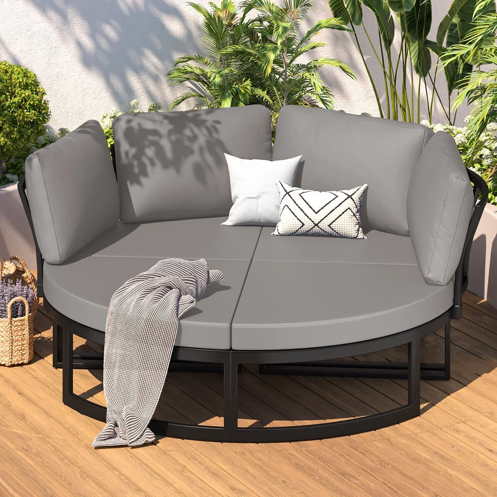 AECOJOY Metal Patio Furniture Set 73" Outdoor Conversation Set Patio Sectional Sofa Couch with Removable Cushions in Beige